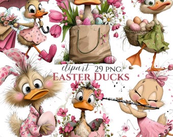 Easter Duck Clipart Bundle | Watercolor Spring Ducklings (29 PNG)