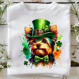 St Patricks Day Yorkie Welpen Clipart, Kobold Hut PNG (digitaler Download) Bild 6