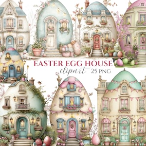 Easter Egg House Clipart – Spring Cottage PNGs (25 PNG Digital Download)