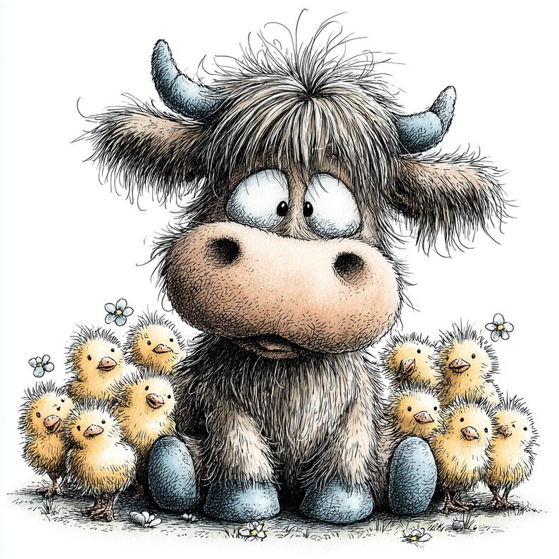 Spring Cow Drawings Watercolor Highland Cow Clipart Bundle, Spring Farm Animals (30 PNG) - Etsy