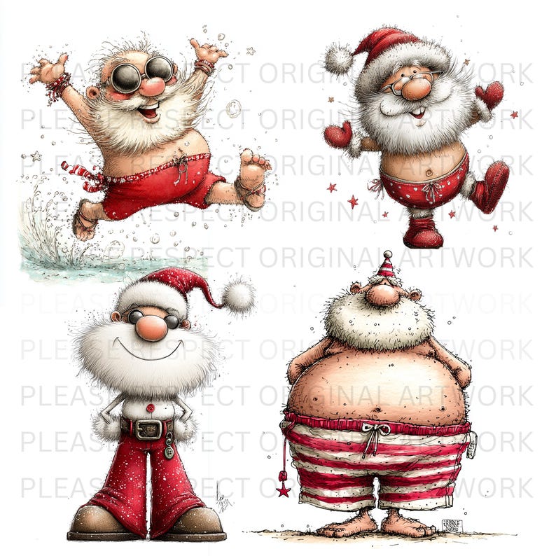 Whimsical Santa Clipart Bundle | Watercolor Christmas Graphics (25 PNG ...