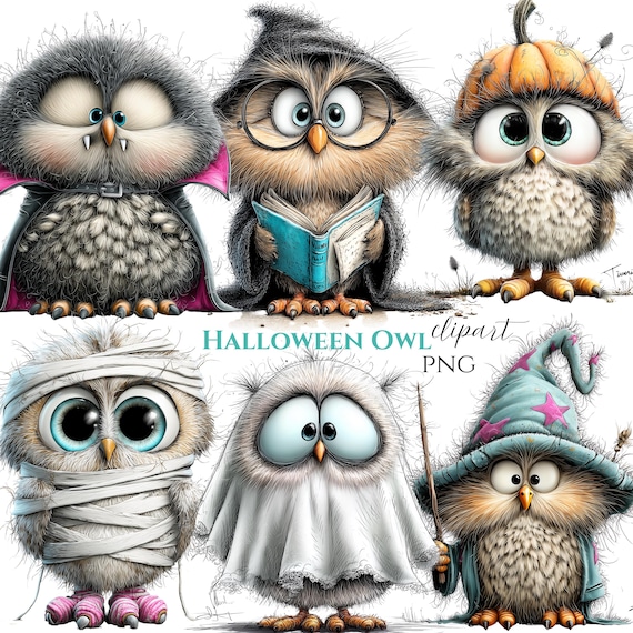 Halloween Owl Clipart Bundle, Spooky Wizard Ghost Pumpkin 20 PNG (Digital Download)