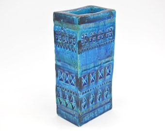 Mid-Century Bitossi Aldo Londi Design Vase 727/18 Rimini Blu 1960s Fat-Lava Design
