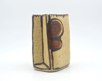 Mid-Century Bente Jessen Denmark Studio Pottery Bag-Shaped Vase 1970s Abstract Modern Danish Art Pottery - Contemporary MCM Vase