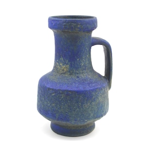 Large Karlsruhe Majolika Vase 7318 1970s Friedgard Glatzle Design Mid-Century WGP Blue Fat-Lava Glaze