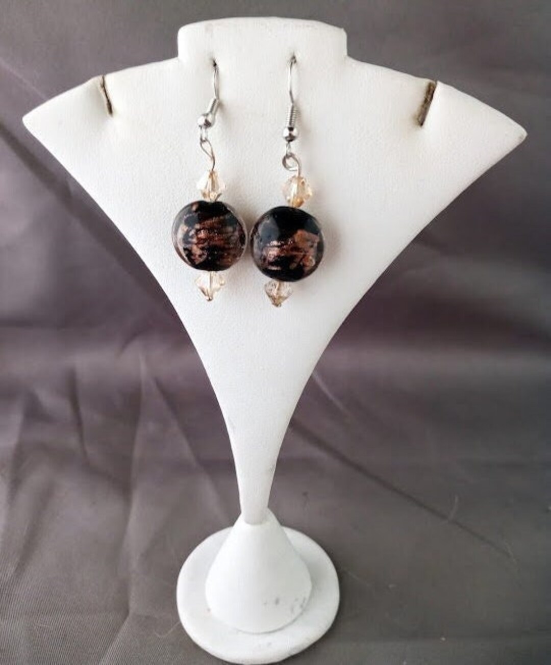 Chocolate Brown Dichroic Drop Earrings, Dichroic & Crystal Earrings ...