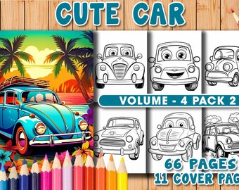 66 Cute Car Coloring Pages for Kids Volume 4 Pack 02 Printable JPG Bundle A4 8 x 11 Inch Fun Vehicle Designs Digital Download KDP Ready