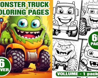 66 Monster Truck Coloring Pages for Kids Vol 1 Pack 03, Printable PNG Bundle, 8.5x11 Inches, Digital Download KDP Interior