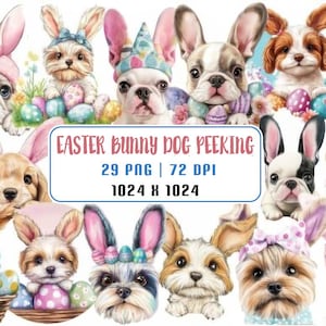Easter Bunny & Dog Peeking Clipart – 24 Cute PNGs with Transparent Background | Funny Sublimation Graphics | Digital Download