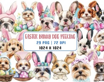 Clipart de lapin et de chien de Pâques – 24 PNG mignons avec fond transparent | Graphiques de sublimation amusants | Téléchargement numérique