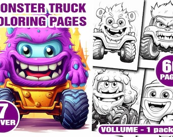 66 Monster Truck Coloring Pages for Kids Vol 1 Pack 02, Printable PNG Bundle, 8.5x11 Inches, Digital Download KDP Interior