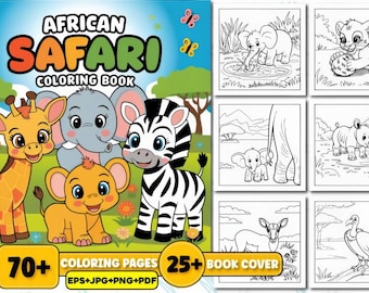 Cute African Safari Animal Coloring Book for Kids Printable Pages Bundle 8x8 Jungle Animals Art for KDP png jpg eps pdf Download