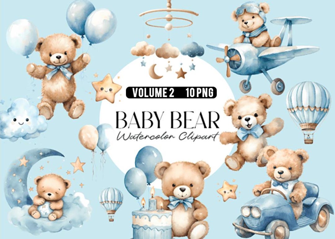 Teddy Bear Baby Shower Clipart Bundle Vol. 02 | Cute PNG Digital ...