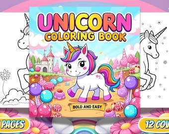 101 coloriages de licornes pour enfants, pack PNG audacieux et facile + PDF, livre de coloriage imprimable, KDP Interior, téléchargement numérique