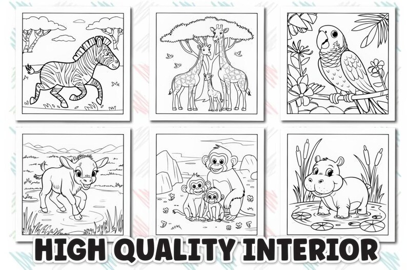 Cute African Safari Animal Coloring Book for Kids Printable Pages ...