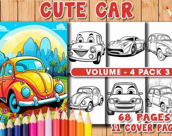 68 Cute Car Coloring Pages for Kids Volume 4 Pack 03 Printable JPG Bundle A4 8 x 11 Inch Fun Vehicle Art Digital Download KDP Ready