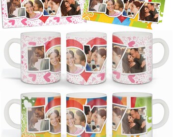 Love Photo mug wrap TIF for 4 photos, 11 Oz sublimation mug template, photo mug wrap, valentine mug