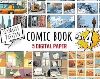 Motifs sans raccord inspirés de la BD | Lot de 5 papiers numériques Volume 4 | Arrière-plans urbains, naturels et vintage pour loisirs créatifs et impression à la demande