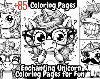 87 Enchanting Unicorn Coloring Pages for Kids and Adults, Printable JPG Bundle, Whimsical Fantasy Art, Fun Mythical Creatures Pack