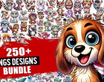 Plus de 250 cliparts d'animaux drôles au format PNG | Téléchargement numérique de dessins animés mignons