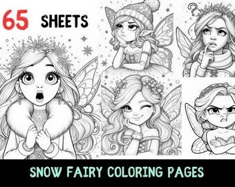 65 coloriages de fées des neiges pour enfants et adultes, imprimables, format carré JPG, livre de coloriage fantastique à télécharger