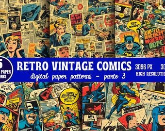 Motifs numériques rétro vintage de BD (PNG), fonds pop art sans raccord, pack de papiers imprimables pour scrapbooking - PARTIE 03