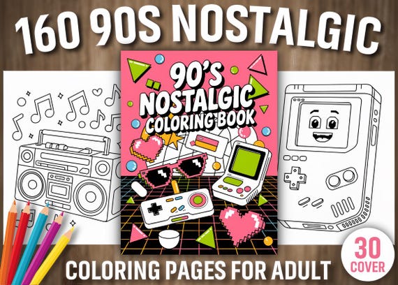 160 Nostalgic 90s Coloring Pages for Adults and Teens Printable Retro Art Bundle 8x11 Inch JPG Download 90s Aesthetic Coloring Book