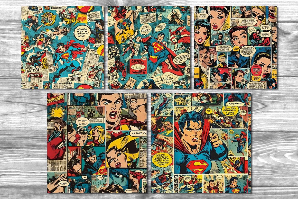 Retro Vintage Comics Digital Patterns PNG, Seamless Pop Art Backgrounds ...
