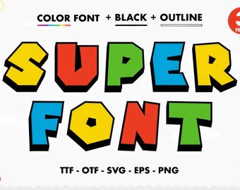 Police de caractères colorée style Super Mario, police SVG audacieuse et amusante pour Photoshop, Illustrator, Silhouette, téléchargement de polices d'alphabet de jeu rétro