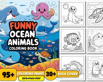 95 Funny Ocean Animals Coloring Pages for Kids Printable Book 8 x 8 Inch Bundle for Kdp Png Pdf Eps Download Sea Creatures Fun Art