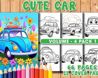 66 Cute Car Coloring Pages for Kids Vol 4 Pack 01, Printable JPG Bundle, A4 8.5 x 11 Inch, Fun Vehicle Designs, Digital Download for KDP