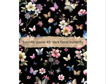 Papel de transferencia soluble en agua con diseño de mariposas y flores oscuras para arcilla polimérica