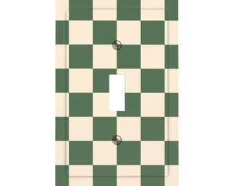 Green Checkered Light Switch Cover, Mid Century Modern Geometric Wall Plate, Unique Vintage Rocker Toggle Outlet Plate