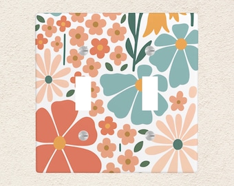 Floral Light Switch Cover Plate, Retro Flower Outlet Cover, Boho Switch Plate, Mid Century Modern Decor, Cute Vintage Dorm Room Decor
