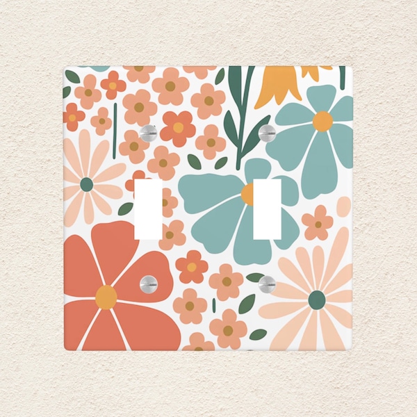 Floral Light Switch Cover Plate, Retro Flower Outlet Cover, Boho Switch Plate, Mid Century Modern Decor, Cute Vintage Dorm Room Decor