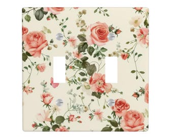 Tapa de interruptor de luz floral vintage, placa de pared botánica estilo cottagecore, decoración floral shabby chic, tapa de interruptor floral rústica con rosas rosas