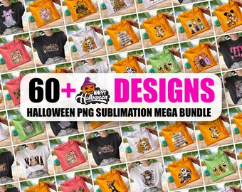 60+ Halloween PNG Bundle, Sublimation Shirt Designs, Cute Ghost Pumpkin Fall Digital Download