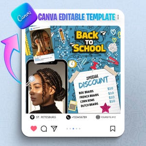 Back to School Sale Flyer, Braid Prices Flyer, Braids Sale Flyer, Back 2 School Flyer, Lashes, Hair Flyer, Braids Special Flyer Template