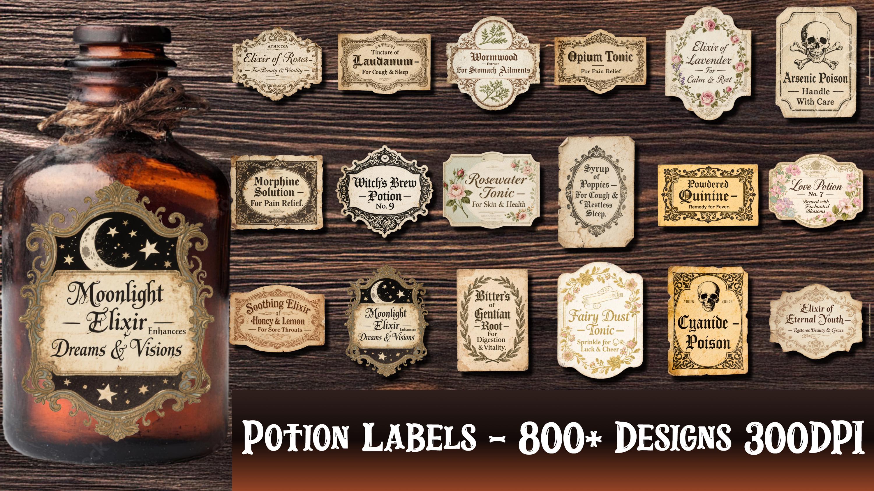 Vintage Halloween Apothecary Labels Bundle: 800+ Potion Stickers ...