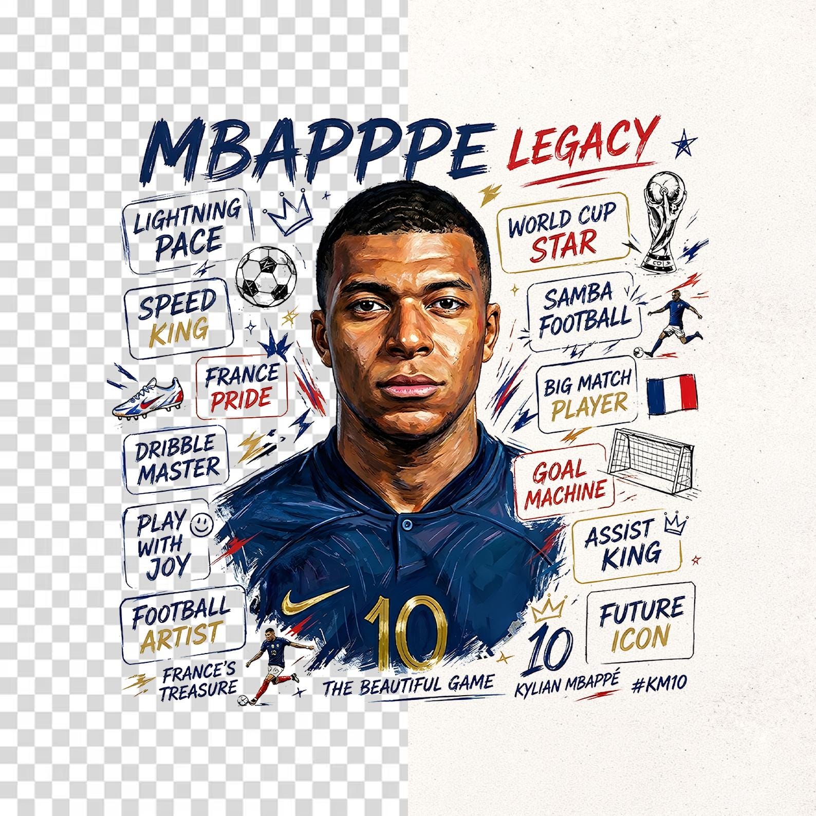 Kylian Mbappe Fan Art PNG, France Soccer World Cup 2026