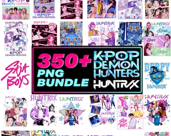 Más de 350 diseños de cazadores de demonios Kpop, PNG de chicas Huntrix, PNG de chicos Saja, diseños de camisetas Kpop para sublimación (descarga digital)