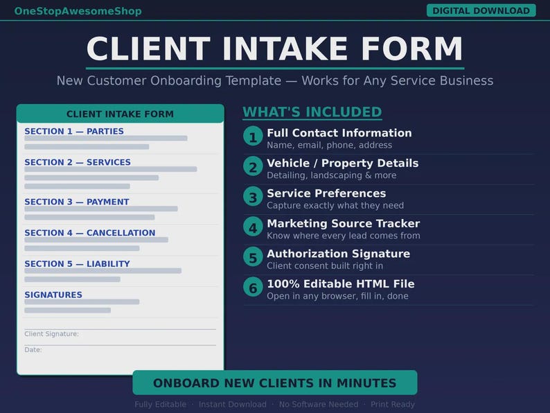 Client Intake Form Template | Contractor New Customer Onboarding | Auto ...