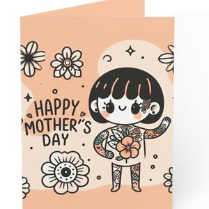 Tarjetas de felicitación, tarjeta del Día de la Madre para madres tatuadas, papelería única hecha a mano, tarjeta de cumpleaños para mamá, notas de agradecimiento, en blanco