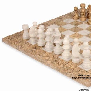 Marble Coral White Chess  set and Board with   chessmen