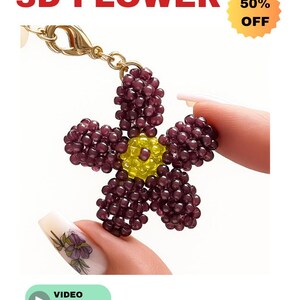 Handmade Beaded Flower Keychain – Dried Flower Pattern, Beaded Jewelry & Unique Handmade Gift | Digital Download