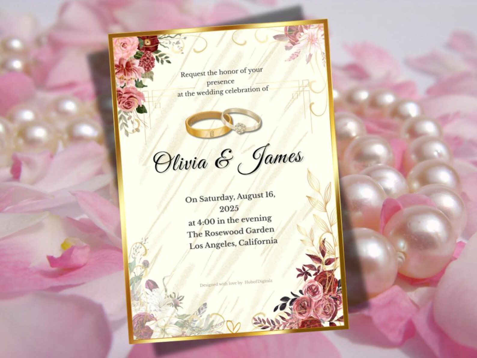 Elegant Pink and Gold Wedding Invitation Template: Canva Editable ...