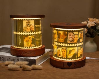 Personlig fotolampapresent | Anpassad roterande ljuslåda med musik och gravyr | Jubileum, födelsedag, bröllopspresent för par