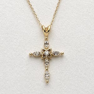 Vintage 14K Two-Tone Gold Diamond Accent Cross Pendant Necklace Suite — 18"