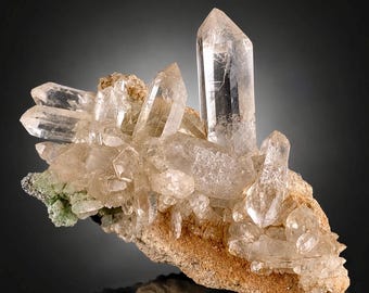 Clear Hashupi Quartz Cluster Combine Hematite on Matrix Mineral Specimen 410 grams