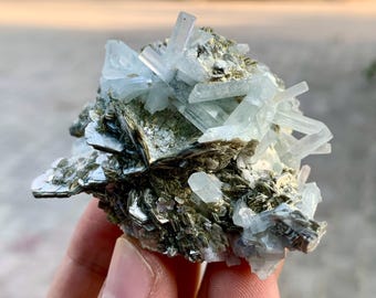 Himmelblauer Aquamarin-Cluster auf Muskovit aus Shigar-Tal Pakistan - 82 Gramm